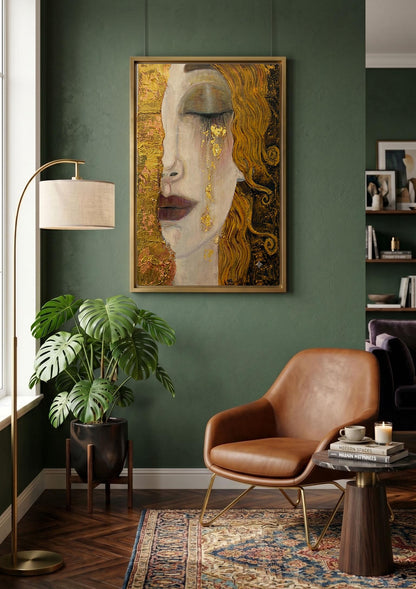 Gold Leaf Woman Portrait Canvas, Gustav Klimt Inspired Wall Art