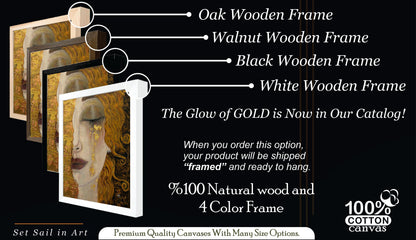 Gold Leaf Woman Portrait Canvas, Gustav Klimt Inspired Wall Art