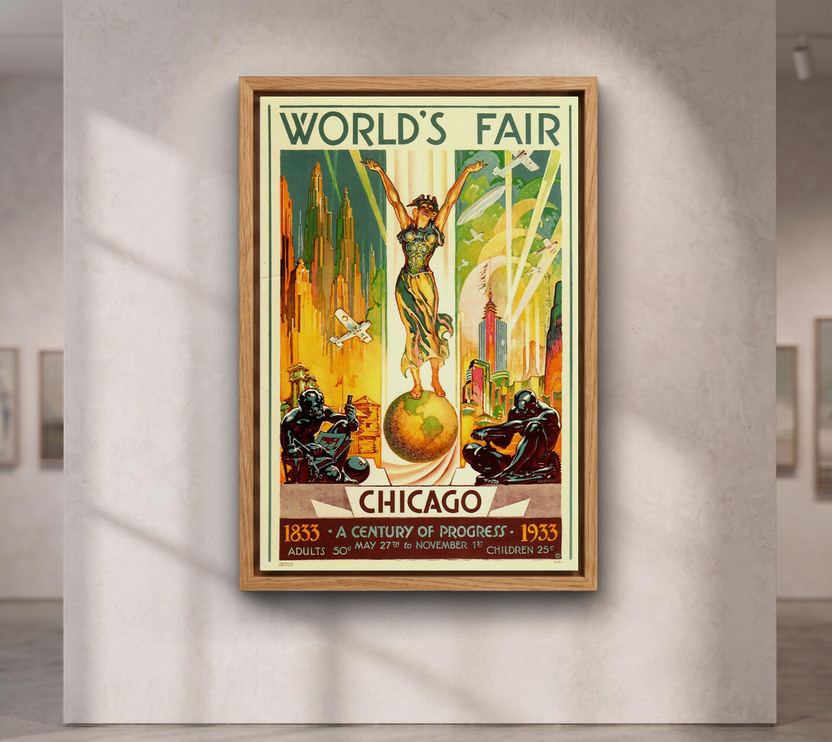 Chicago Worlds Fair 1933 Canvas Wall Art, Century of Progress Vintage Travel Poster