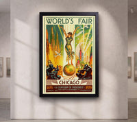 Chicago Worlds Fair 1933 Canvas Wall Art, Century of Progress Vintage Travel Poster