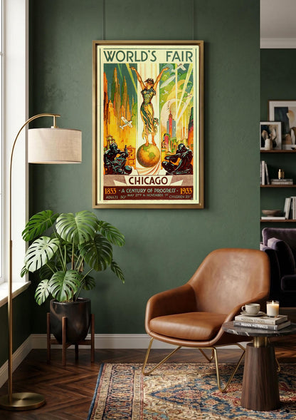 Chicago Worlds Fair 1933 Canvas Wall Art, Century of Progress Vintage Travel Poster