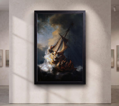 Rembrandt Storm on Sea of Galilee Canvas Art, Classical Oil Painting Print
