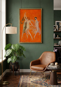 Franz von Stuck Dancers Stretched Canvas Wall Art, Vintage Orange Expressionist Oil Painting Print