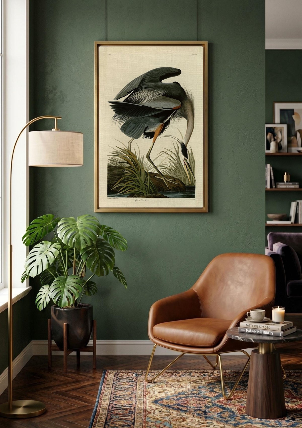 Audubon Blue Heron Canvas Art, Vintage Botanical Bird Print