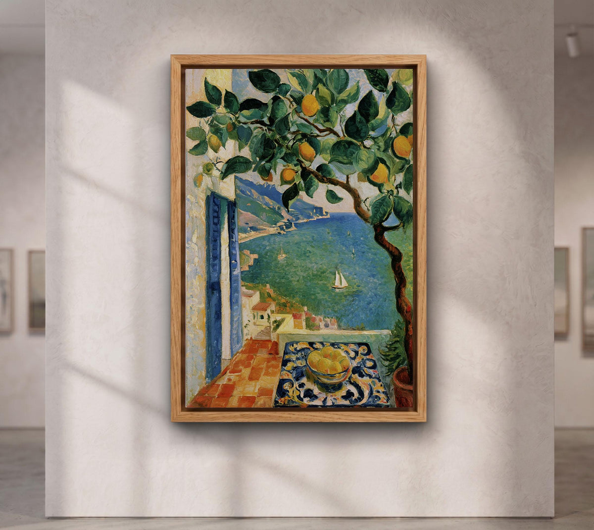 Amalfi Coast Lemon Tree Oil Painting, Vibrant Mediterranean Print