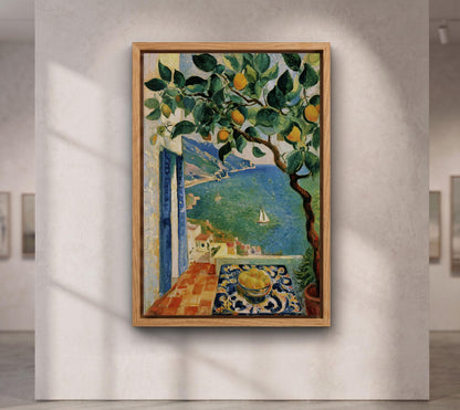 Amalfi Coast Lemon Tree Oil Painting, Vibrant Mediterranean Print