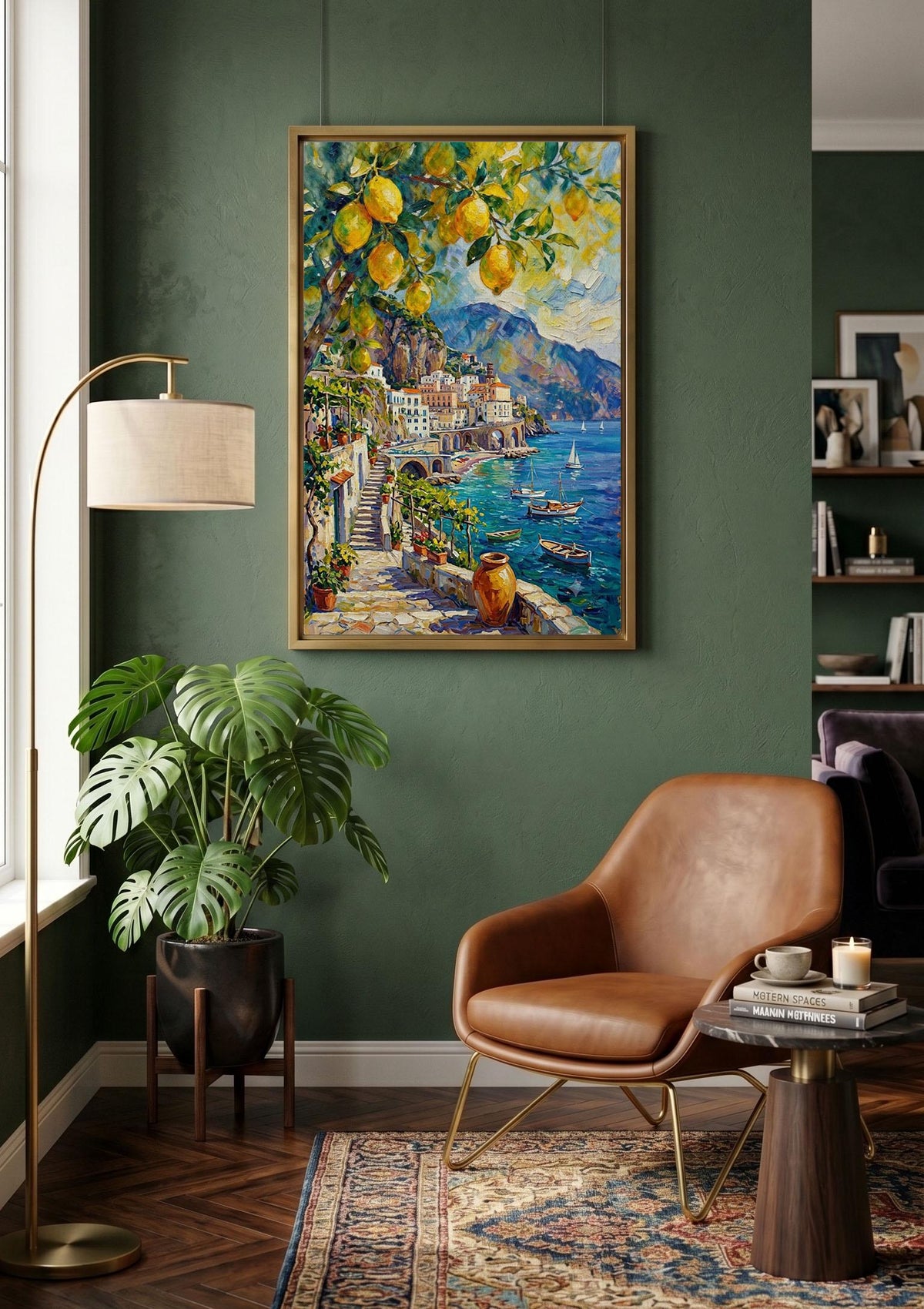 Henri Matisse Style Lemon Tree Amalfi Coast Oil Painting, Mediterranean Positano
