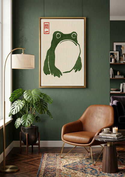 Grumpy Toad Canvas Art, Japanese Frog Ukiyo-e Print