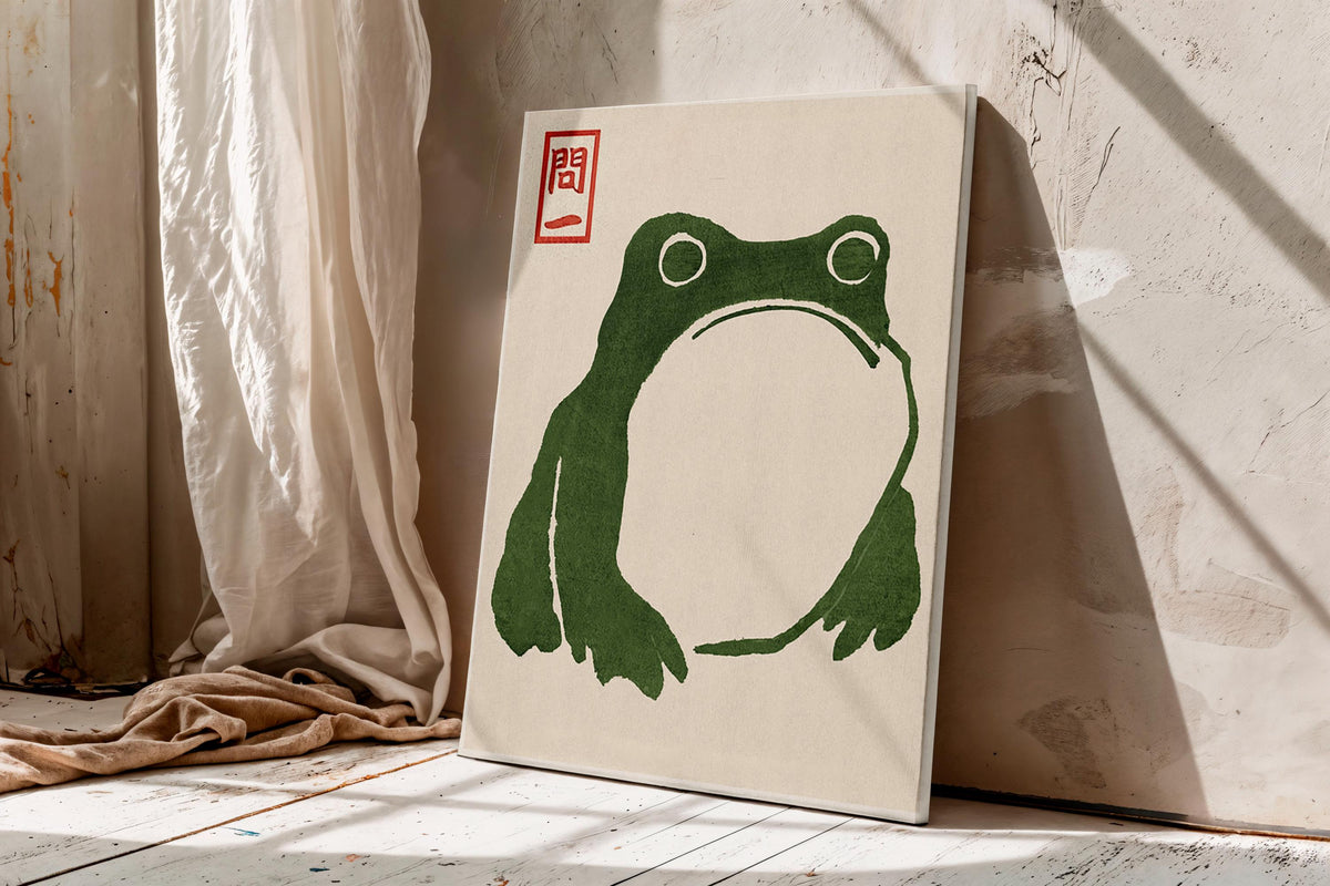 Grumpy Toad Canvas Art, Japanese Frog Ukiyo-e Print