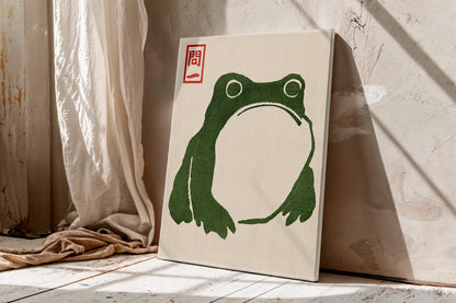 Grumpy Toad Canvas Art, Japanese Frog Ukiyo-e Print