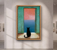 Black Cat Canvas Art, Mediterranean Sea View Painting