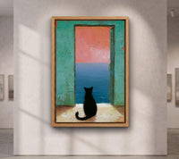 Black Cat Canvas Art, Mediterranean Sea View Painting