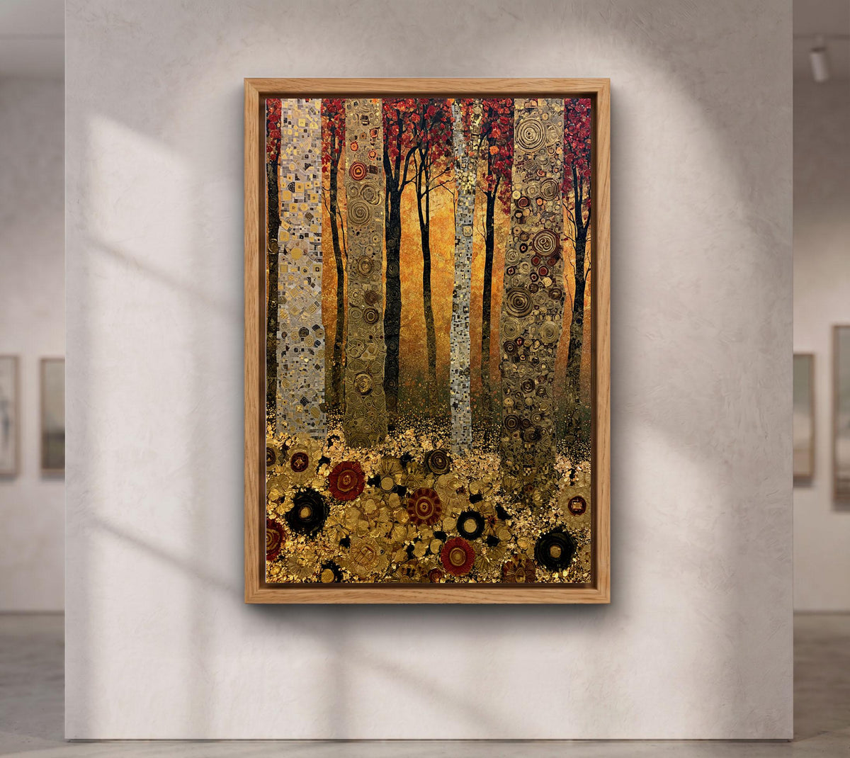 Gustav Klimt Style Forest Wall Art, Green Gold Mosaic Tree Canvas Painting