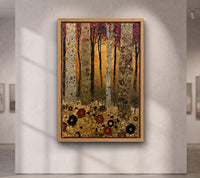 Gustav Klimt Style Forest Wall Art, Green Gold Mosaic Tree Canvas Painting
