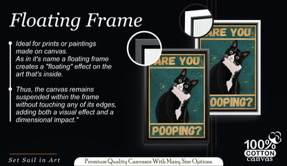Tuxedo Cat Pooping Poster, Funny Retro Bathroom Wall Art