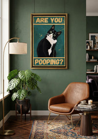 Tuxedo Cat Pooping Poster, Funny Retro Bathroom Wall Art