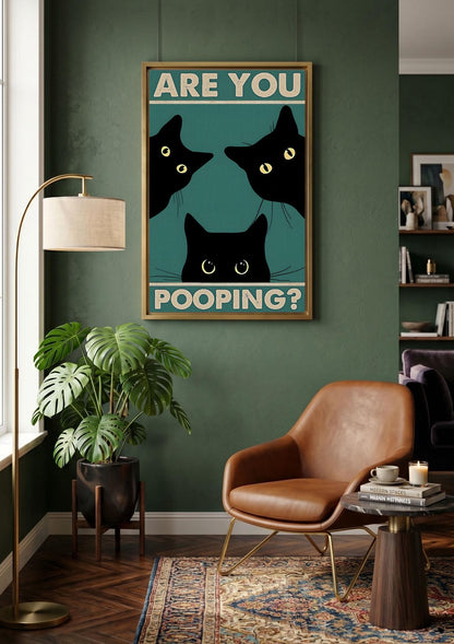 Tuxedo Cat Bathroom Print, Funny Retro Restroom Decor