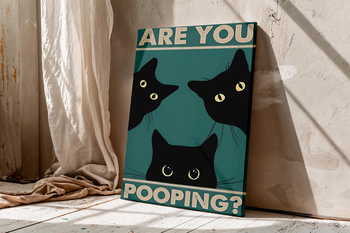 Tuxedo Cat Bathroom Print, Funny Retro Restroom Decor