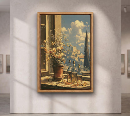 Mediterranean Window View Canvas Art, Italian Village Poster