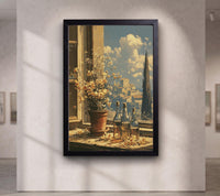 Mediterranean Window View Canvas Art, Italian Village Poster