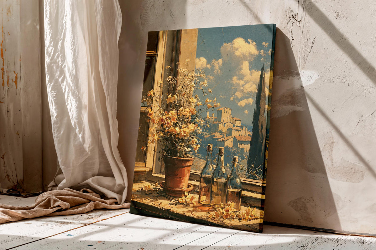 Mediterranean Window View Canvas Art, Italian Village Poster