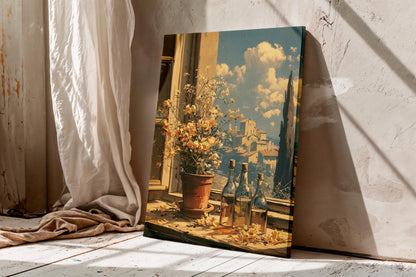 Mediterranean Window View Canvas Art, Italian Village Poster