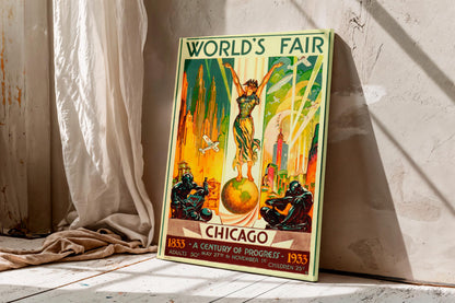 Chicago Worlds Fair 1833 Poster, Century of Progress Vintage Travel Canvas Wall Art