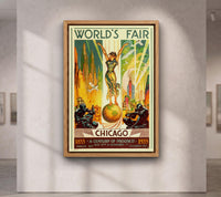 Chicago Worlds Fair 1833 Poster, Century of Progress Vintage Travel Canvas Wall Art