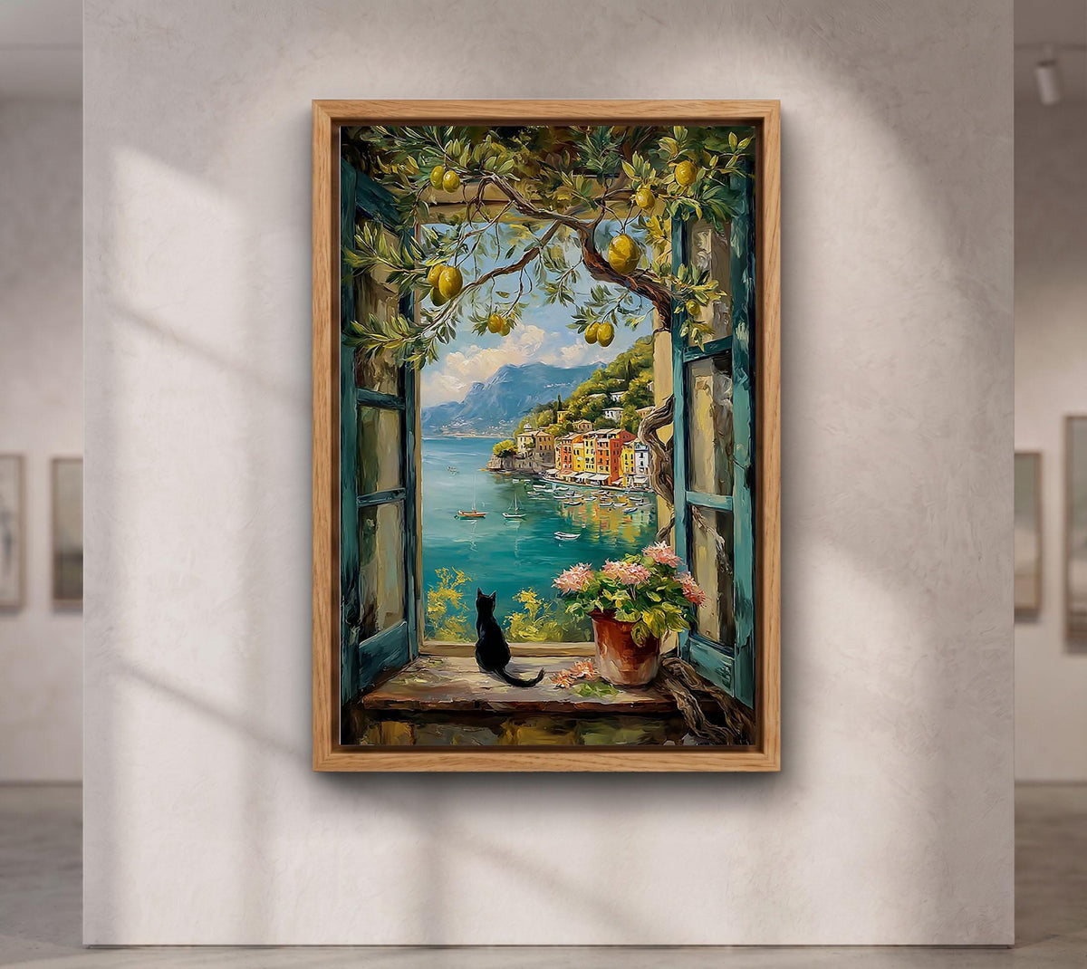 Open Window and Black Cat Canvas, Lemon Tree Art