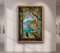 Open Window and Black Cat Canvas, Lemon Tree Art