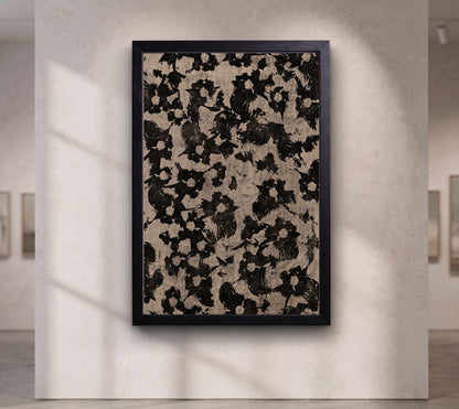 Vintage Black Floral Canvas Wall Art, Neutral Botanical Abstract Print