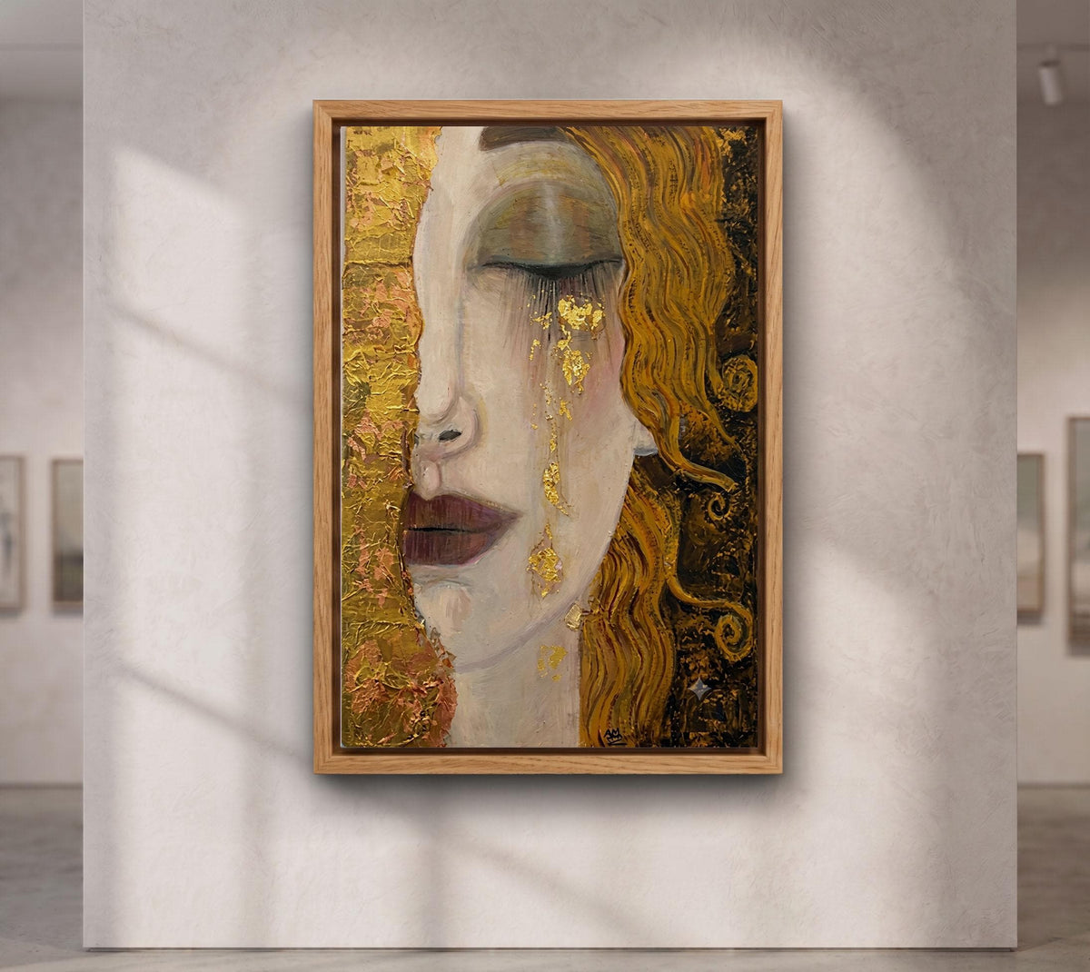 Gold Leaf Woman Portrait Canvas, Gustav Klimt Inspired Wall Art