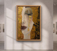 Gold Leaf Woman Portrait Canvas, Gustav Klimt Inspired Wall Art