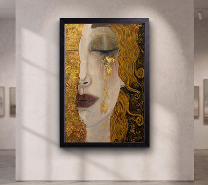 Gold Leaf Woman Portrait Canvas, Gustav Klimt Inspired Wall Art
