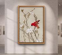 Red parakeet (1830s) vintage Japanese painting by Mihata Joryu