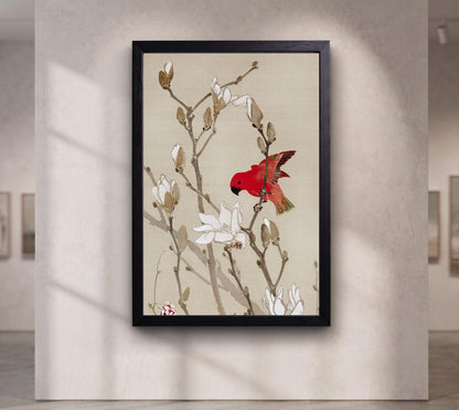 Red parakeet (1830s) vintage Japanese painting by Mihata Joryu