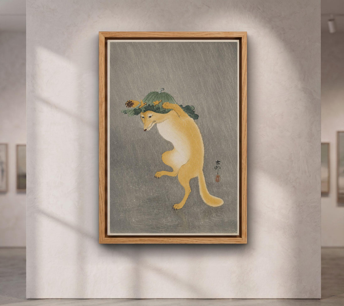 Dancing Fox with Lotus Leaf Hat by Ohara Koson