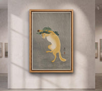 Dancing Fox with Lotus Leaf Hat by Ohara Koson