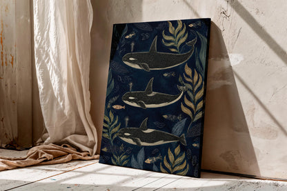Orca Whale Folk Art Canvas