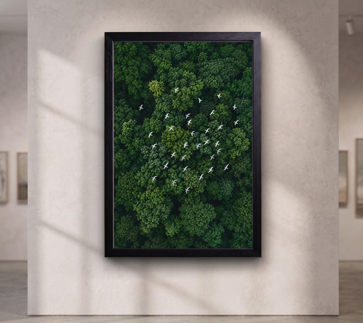 White Birds Over Emerald Forest Canvas