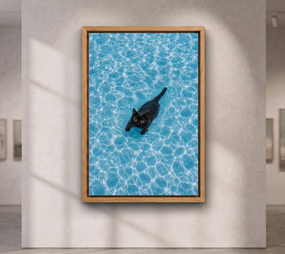 Black Cat Swimming Pool Canvas Art Print