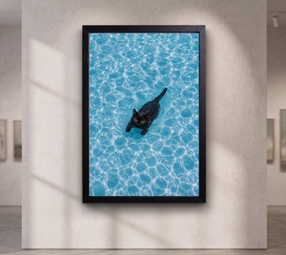 Black Cat Swimming Pool Canvas Art Print