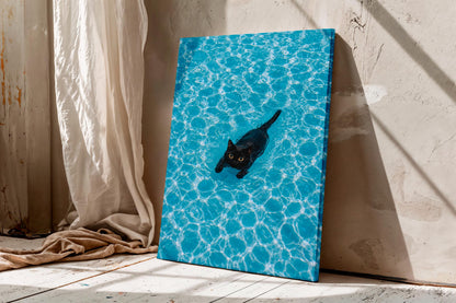 Black Cat Swimming Pool Canvas Art Print
