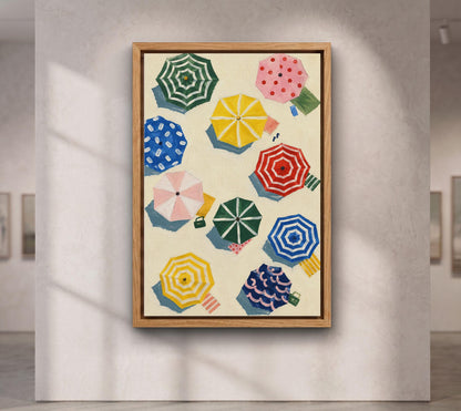 Colorful Beach Umbrellas Abstract Gouache Wall Art