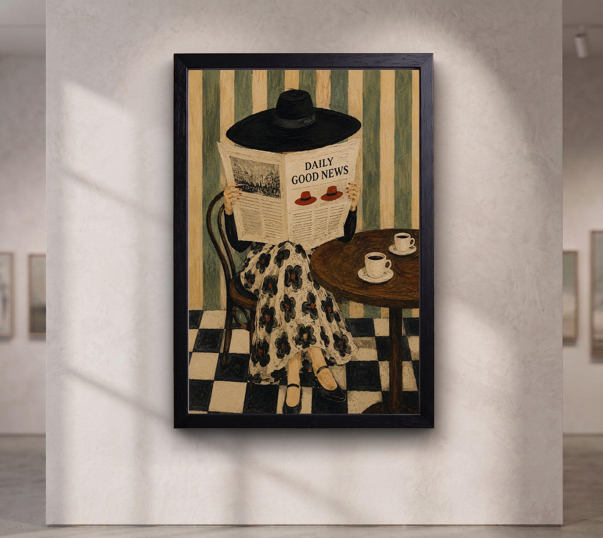 Daily Good News Café Art Print, Whimsical Naive Wall Art