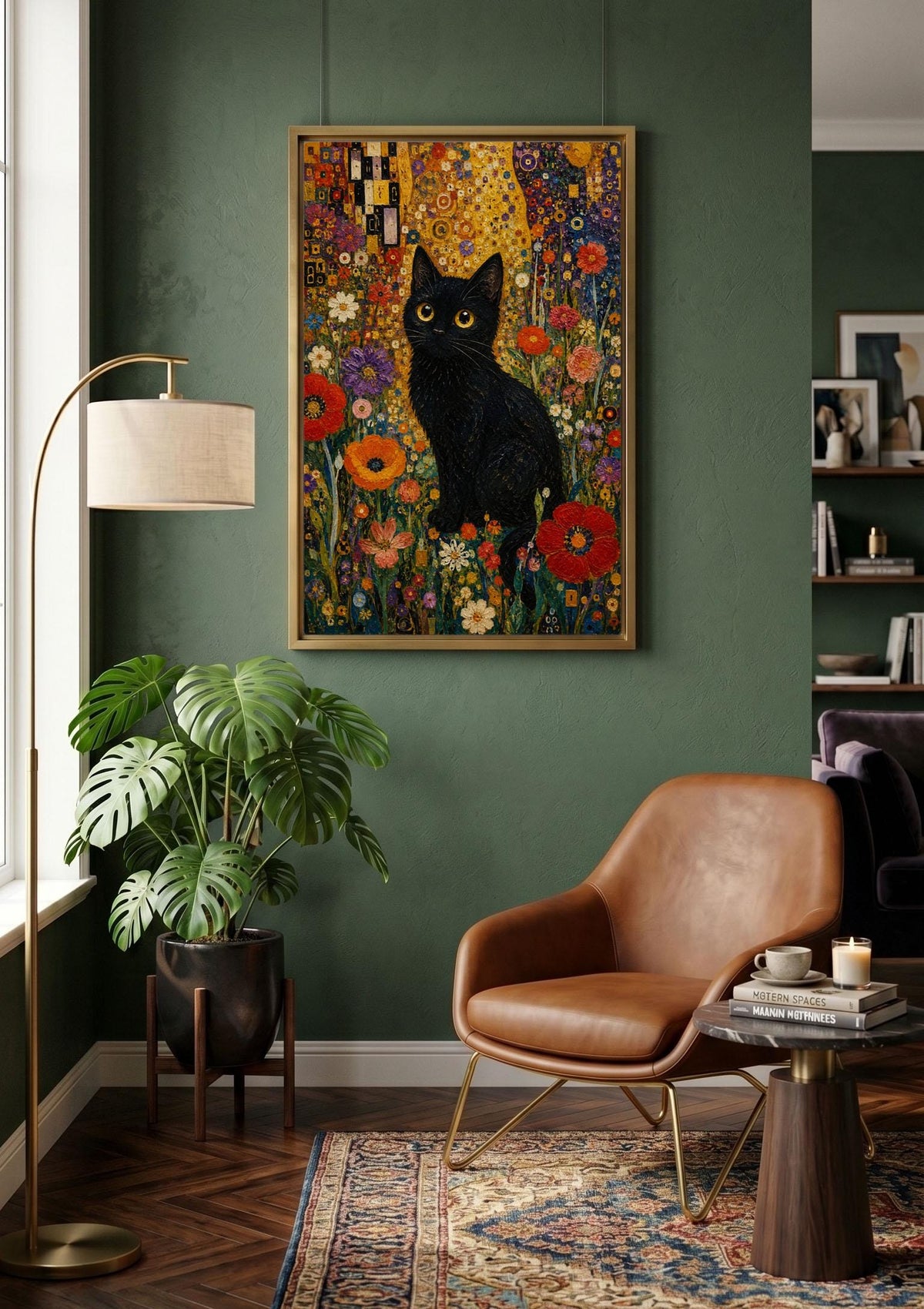 Black Cat in Wildflower Garden