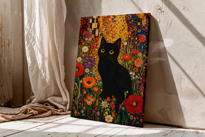 Black Cat in Wildflower Garden