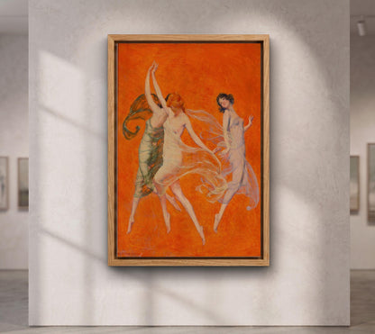Franz von Stuck Dancers Stretched Canvas Wall Art, Vintage Orange Expressionist Oil Painting Print