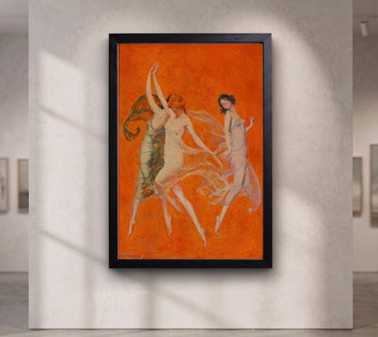 Franz von Stuck Dancers Stretched Canvas Wall Art, Vintage Orange Expressionist Oil Painting Print