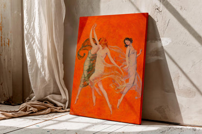 Franz von Stuck Dancers Stretched Canvas Wall Art, Vintage Orange Expressionist Oil Painting Print